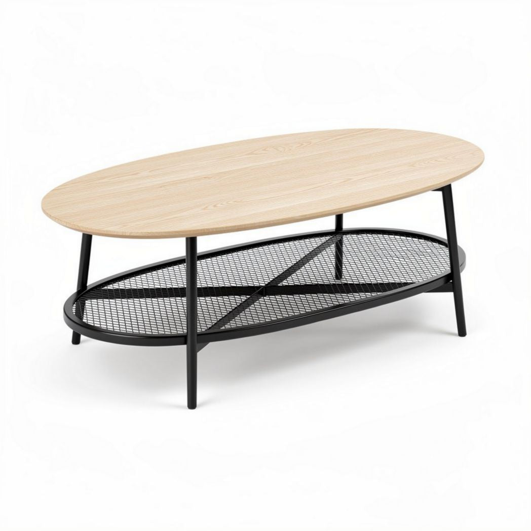 Table basse ovale en bois et métal noir 120 x 60 x 45cm pour salon
