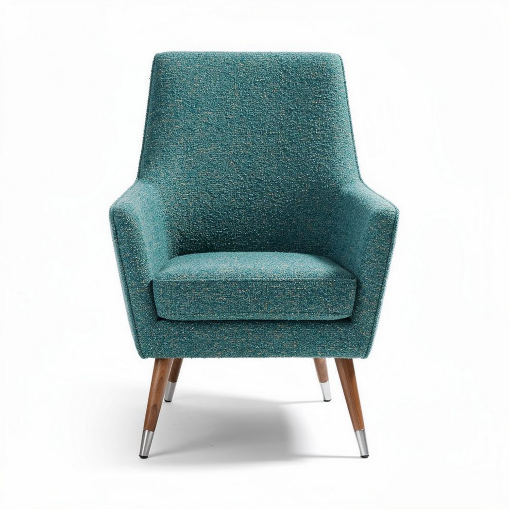 Fauteuil en tissu bleu canard avec pieds en bois 70 x 70 x 90cm