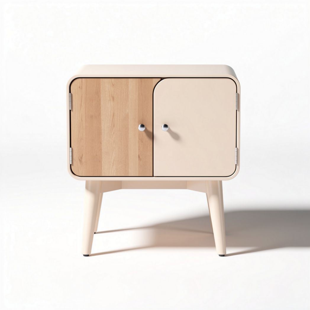 Meuble de rangement en bois et métal beige avec dimensions 60 x 40 x 45cm