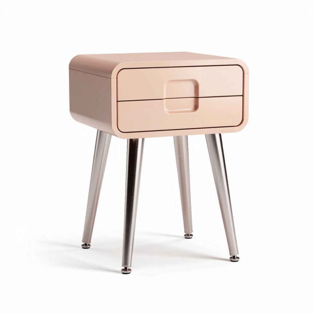 Table de chevet en métal rose avec tiroirs et pieds en acier inoxydable 40 x 40 x 50cm