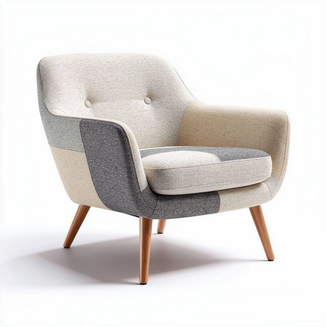 Fauteuil moderne en tissu rembourré multicolore avec pieds en bois 80 x 80 x 70cm