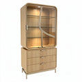 Vitrine en bois à portes courbées avec trois tiroirs 80 x 40 x 150cm