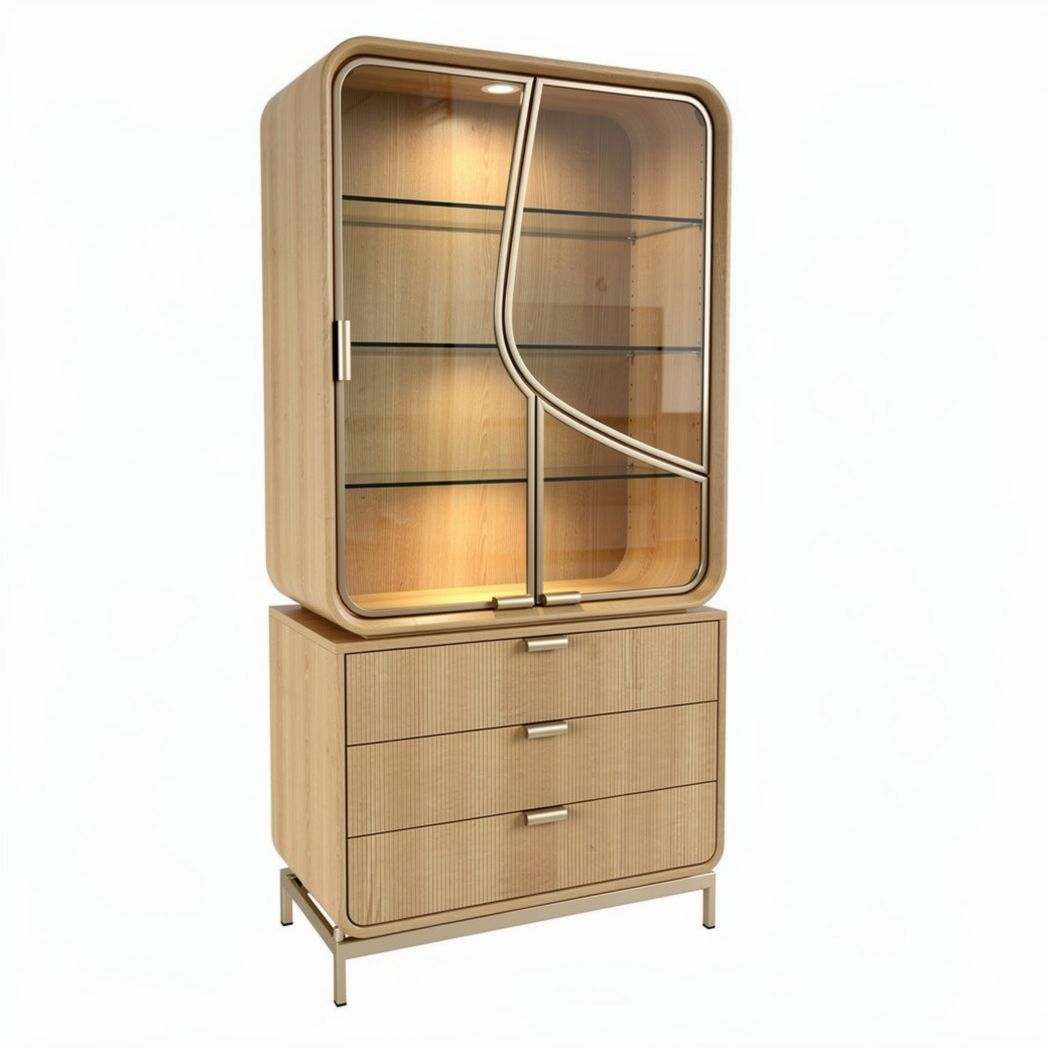 Vitrine en bois à portes courbées avec trois tiroirs 80 x 40 x 150cm