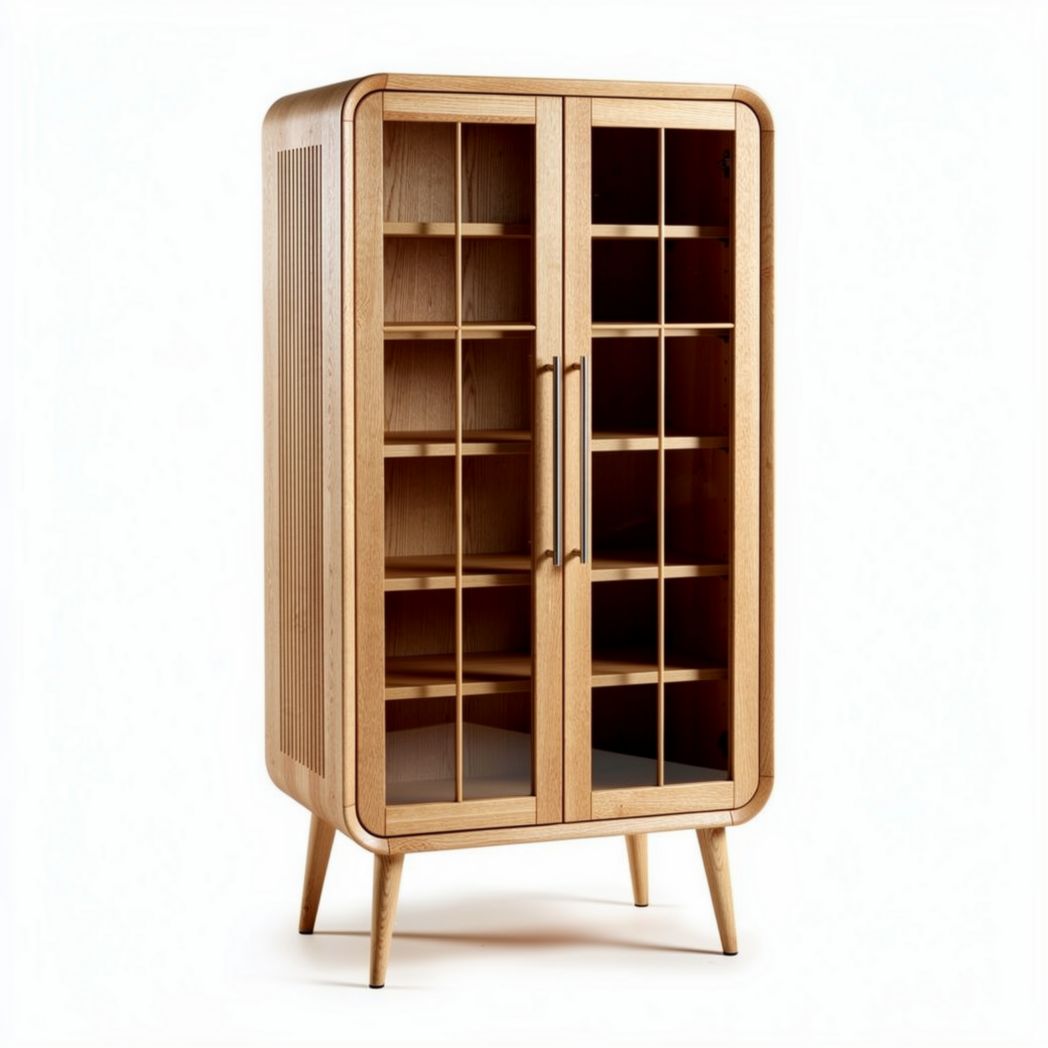 Vitrine en bois clair avec portes vitrées pour un rangement élégant 90 x 40 x 180cm