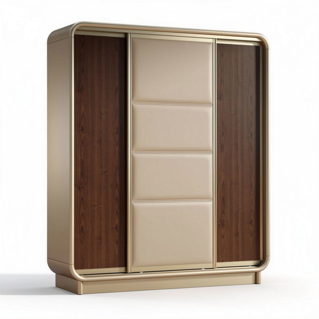Armoire moderne en placage bois et métal doré dimensions 120 x 60 x 200cm