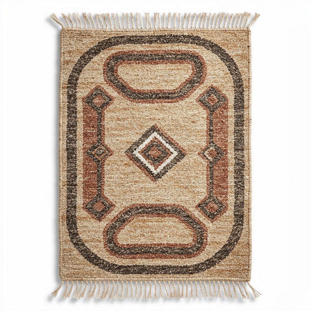 Tapis rectangulaire en jute beige avec motifs géométriques 150 x 100 x 1cm