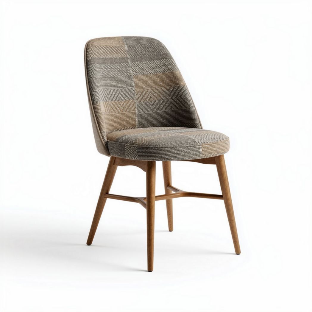 Chaise moderne en tissu motif géométrique avec pieds en bois 45 x 50 x 85cm