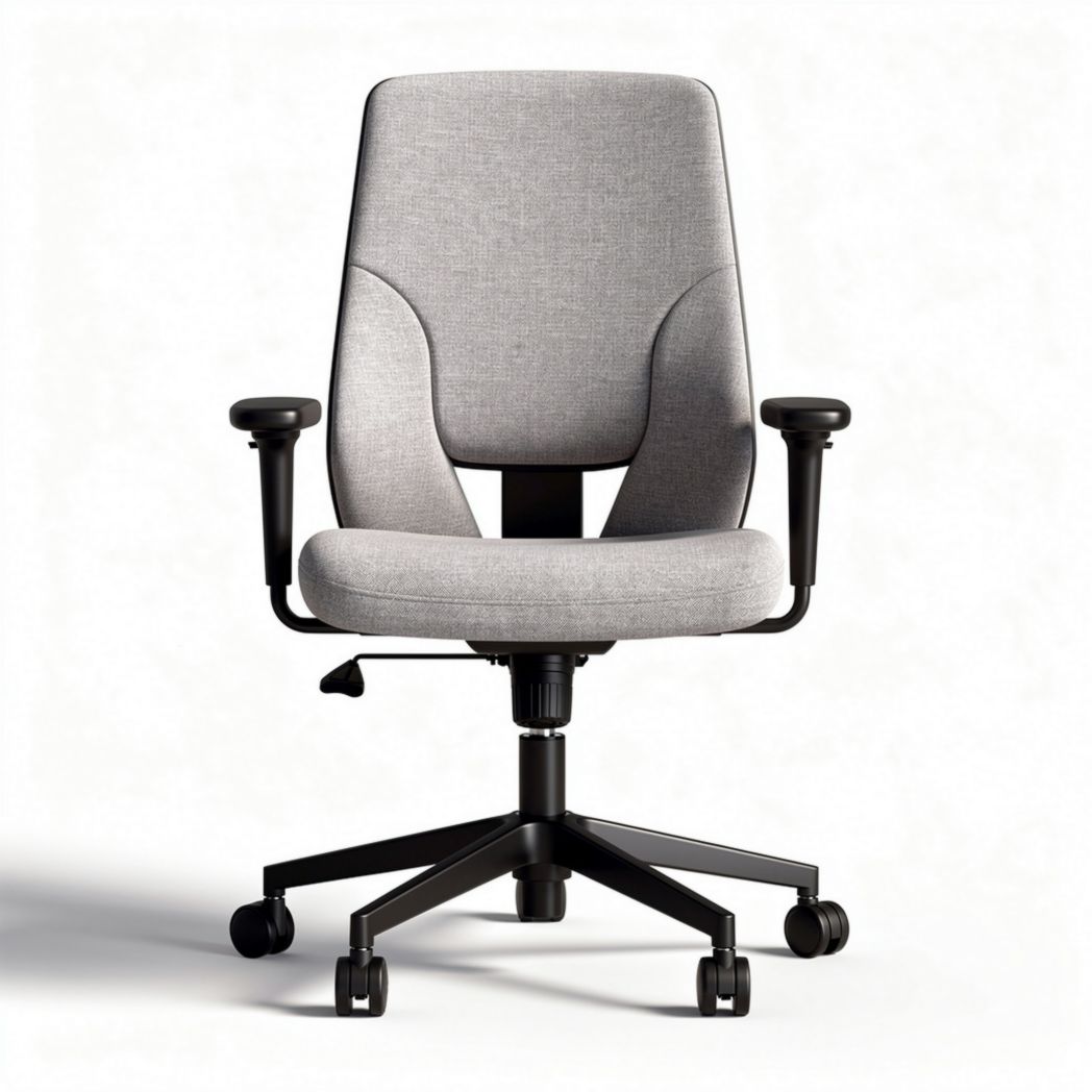 Chaise de bureau réglable en tissu gris avec accoudoirs et roulettes